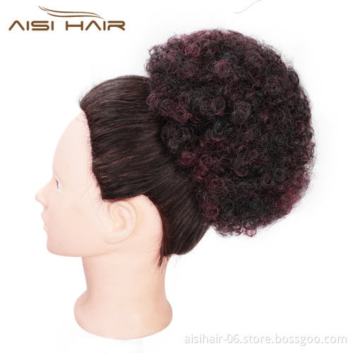 Aisi Hair Wholesale Kinky Fluffy Multi Color Synthetic Hair Bun Ponytail Afro Short Puff Curly Bun Hair Extension For Women